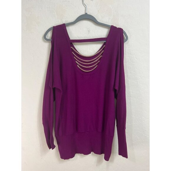 Thalia & Sodi M Jewelry Embellished Back Cold Shoulder Sweater Purple with 5 Gol - Picture 4 of 7